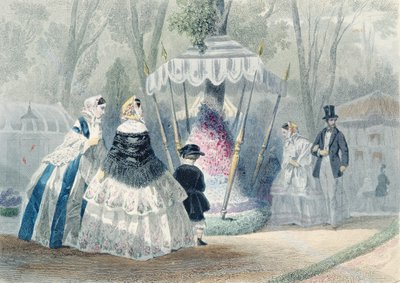 パリで印刷された「Journal les Modes Parisiennes」からの園芸展（カラー彫刻） 作： Francois Claudius Compte Calix